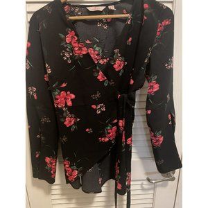 Laurie Felt Wrap Floral Long Sleeve Blouse Size XS